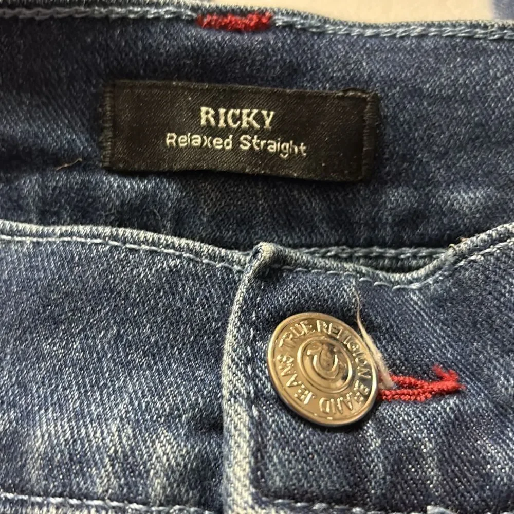 True Religion denim blue jeans 38 Ricky relaxed straight